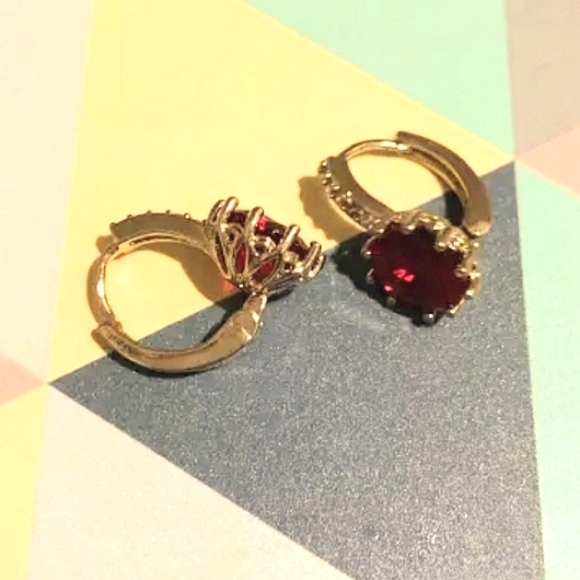 Leverback Red CZ Fashion Earrings - Picture 9 of 11